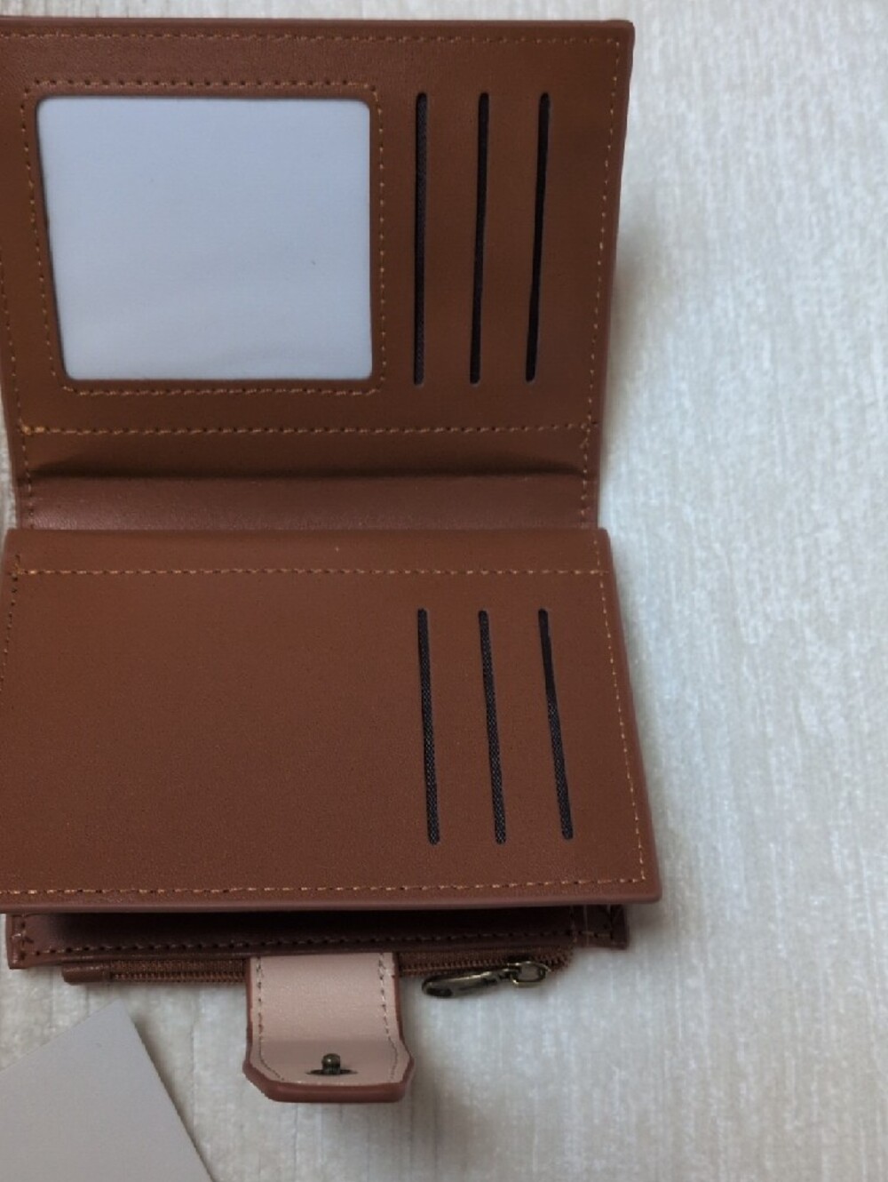 Blush Pink Brown Snap Closure 14 Slot Wallet Removable Insert Imported - Picture 4 of 12